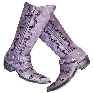 OLD GRINGO L281-6 AINA STRIVO VIOLET PURPLE DISTRESSED LEATHER EMBROIDERED BOOTS